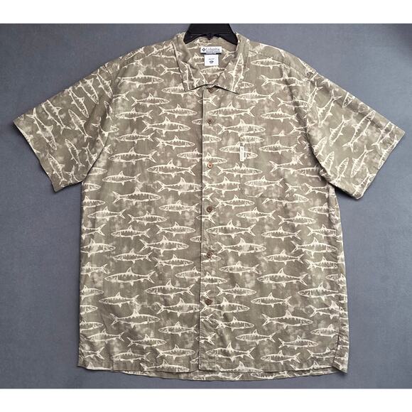 Columbia PFG Sportswear Shark Print Shirt Men XXL 2X Performance Bonehead Fish - Picture 1 of 6